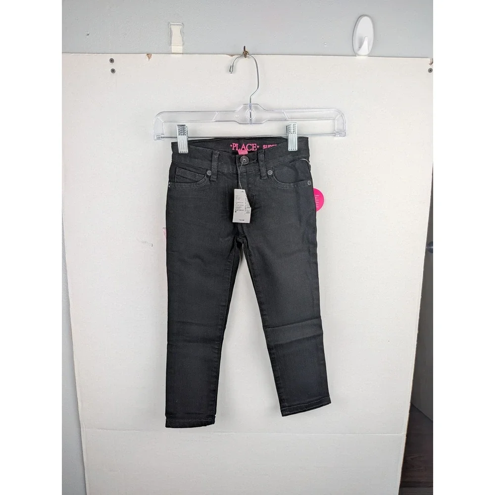 The Childrens Place Girls Super Skinny Jeans Black Denim Size 4 NWT